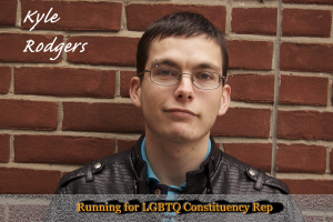Unofficial results show Kyle Rodgers as having won the election for LGBTQ Constituency Representative.