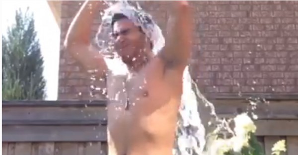 Former MVP and basketball assistant coach for the George Brown College Huskies Vadim Halimov accepts the ALS Ice Bucket Challenge. Photo from Facebook video.