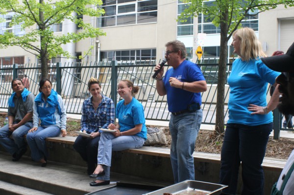 Tom Tomassi, president of the faculty local at George Brown College, speaks to members at a BBQ at Casa Loma campus in the summer of 2014. Photo courtesy OPSEU.