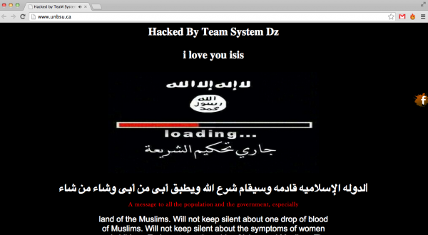 A screenshot of the UNBSU website, which was hacked by an ISIS supporter. Source: The Aquinian 