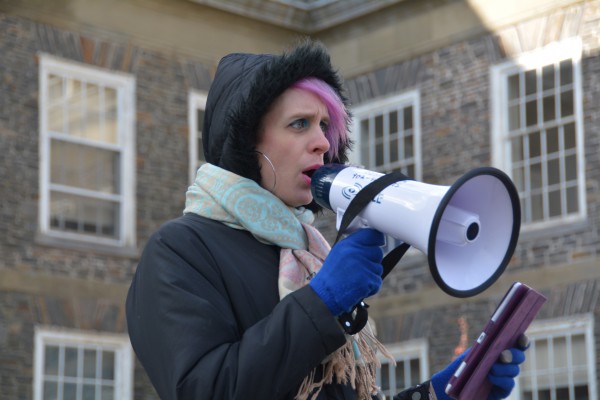 Madison Foster attends protest against Dalhousie’s treatment of victims.(image courtesy Nick Holland/The Watch)