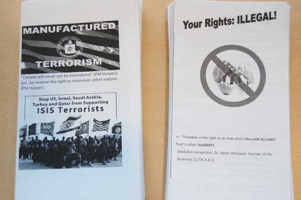 Hundreds of anti-jewish pamphlets were found at George Brown College on Feb. 19. Photo: Mick Sweetman/The Dialog