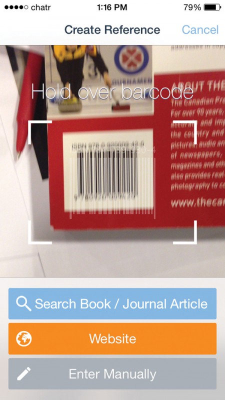 RefMe mobile app allows Android and iPhone users to scan the bar code of a book, automatically turning it into a referenced source Photo: Tina Todaro/The Dialog