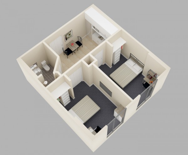 A rendering of a typical apartment in the new George Brown College residence at the site of the former Pan Am Games Athlete's Village, which will cost each individual student $1,113/month. 