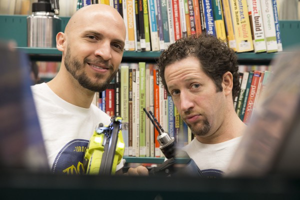  Founders Lawrence Alvarez and Ryan Dyment in their newest tool library location, partnering with the Toronto Public Library, in Downsview. Photo: Justin Arjune