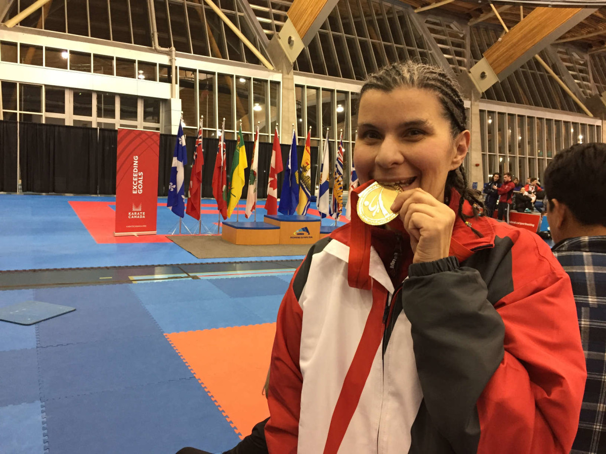 Patricia Wright takes the gold in her category at the Karate Canada national championships