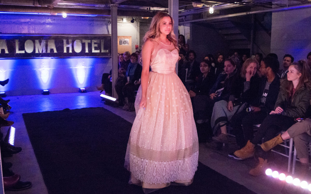 Photo of a George Brown College fashion student's design at the Threads fashion event. Photo: Aliona Kuts / The Dialog