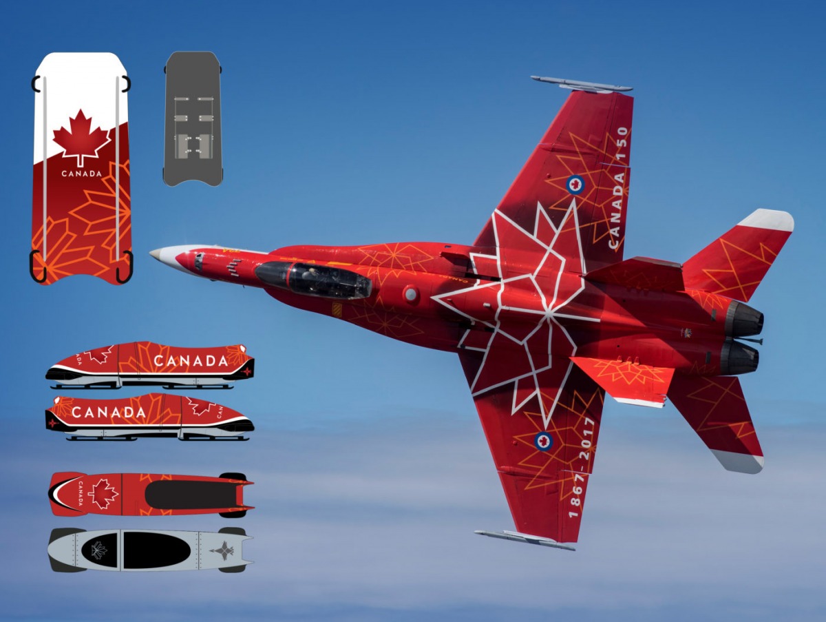 The design of the sleds is based on the Canada 150 CF-18 jet, whose look was created by Jim Belliveau, a former 410 Squadron graphic designer.