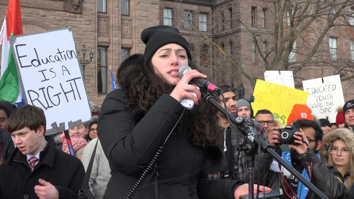 Student democracy is under attack because this government is afraid of us!" shouted Nour Alideeb, chairperson of the Canadian Federation of Students' Ontario, shouted to cheers from the crowd. 