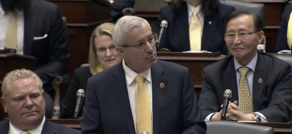 Ontario Minister of Finance Vic Fedeli delivers the budget speech in the Ontario Legislature on Thursday.