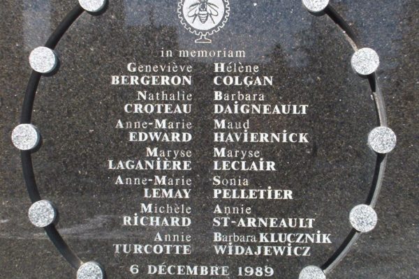 Memorial plaque of the École Polytechnique Massacre in Montreal.
