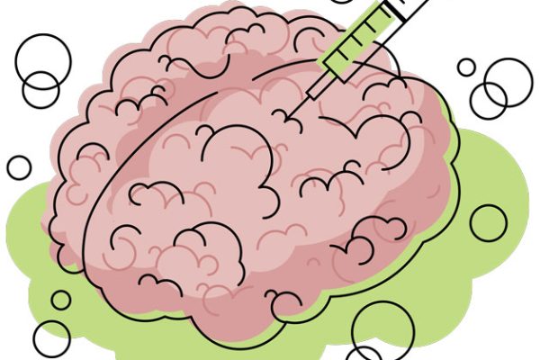 Illustration of a brain with a syringe injecting it.: Samantha Bullis/The Dialog