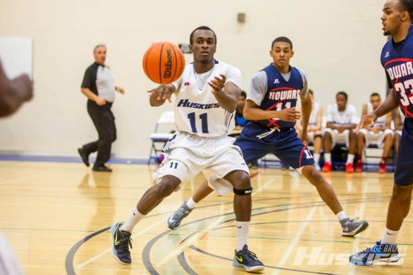 Ted Johnson passes the ball during an exhibition game against Howard University. The Bison won 82-63 against the young Huskies squad. Photo: GBC Athletics