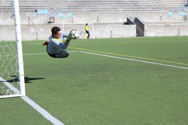 Patrick Sauve of the St. Lawrence College Vikings stops a shot in a 2-2 draw against the George Brown Huskies on Sept. 27. Photo: Brittany Barber/The Dialog