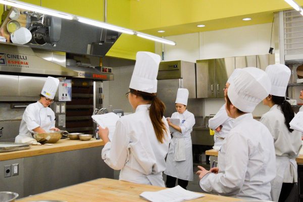 image of Sarah Fortunato in her miniature dessert class with her students