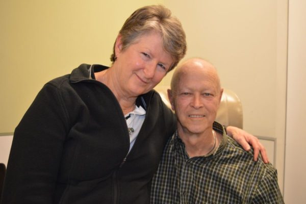 Doug LaPorte and his wife Cathi in Princess Margaret Hospital as he gets blood work done. Over $27,000 has been raised to help cover LaPorte's expenses when he undergoes treatment in Buffalo. Photo: Mick Sweetman / The Dialog