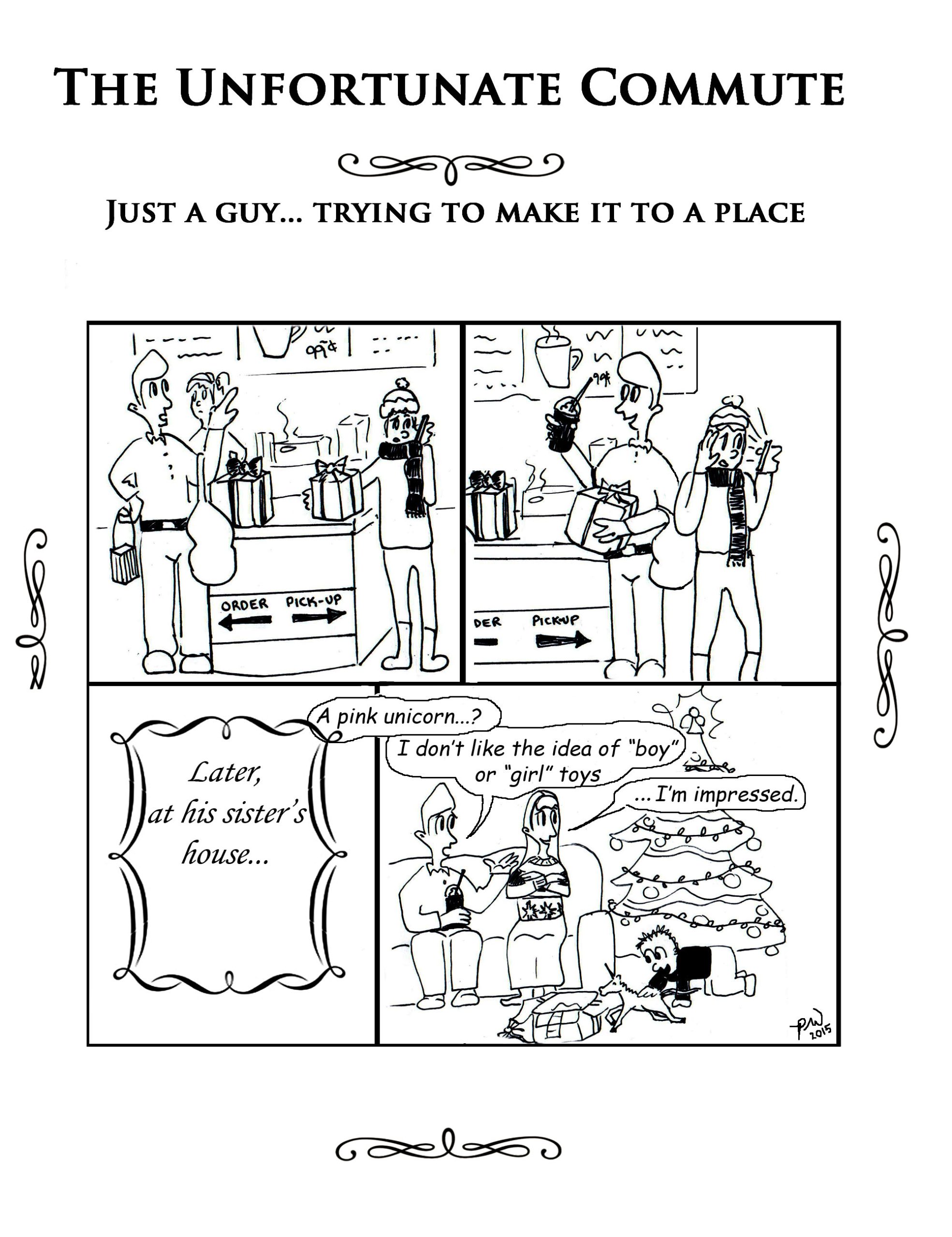 The Unfortunate Christmas Commute. Comic by Paige Winkle / The Dialog