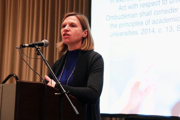 Ontario ombudsman can now investigate universities Acting ombudsman Barbara Finlay speaks to student journalists at the Canadian University Press’ national conference in Toronto about the ombudsman’s new oversight of universities.