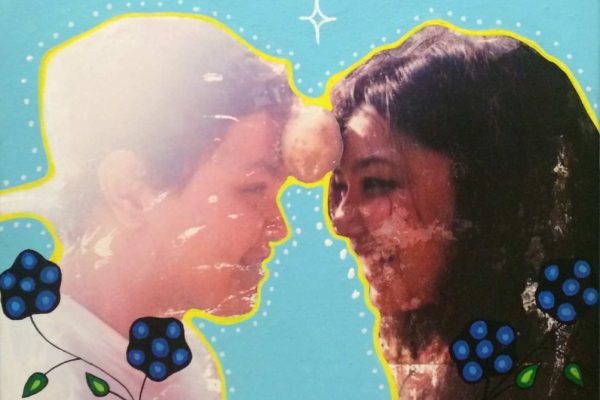 A painting of Kiowa McComb and his partner Lauren Lavallee by Lindsay Lickers, Nancy King and Monique Bedard (Aura)