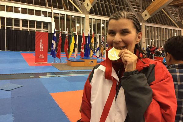 Patricia Wright takes the gold in her category at the Karate Canada national championships