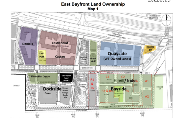 This map by the City of Toronto shows the land "Block 3" that will be developed as part of the Waterfront campus expansion.