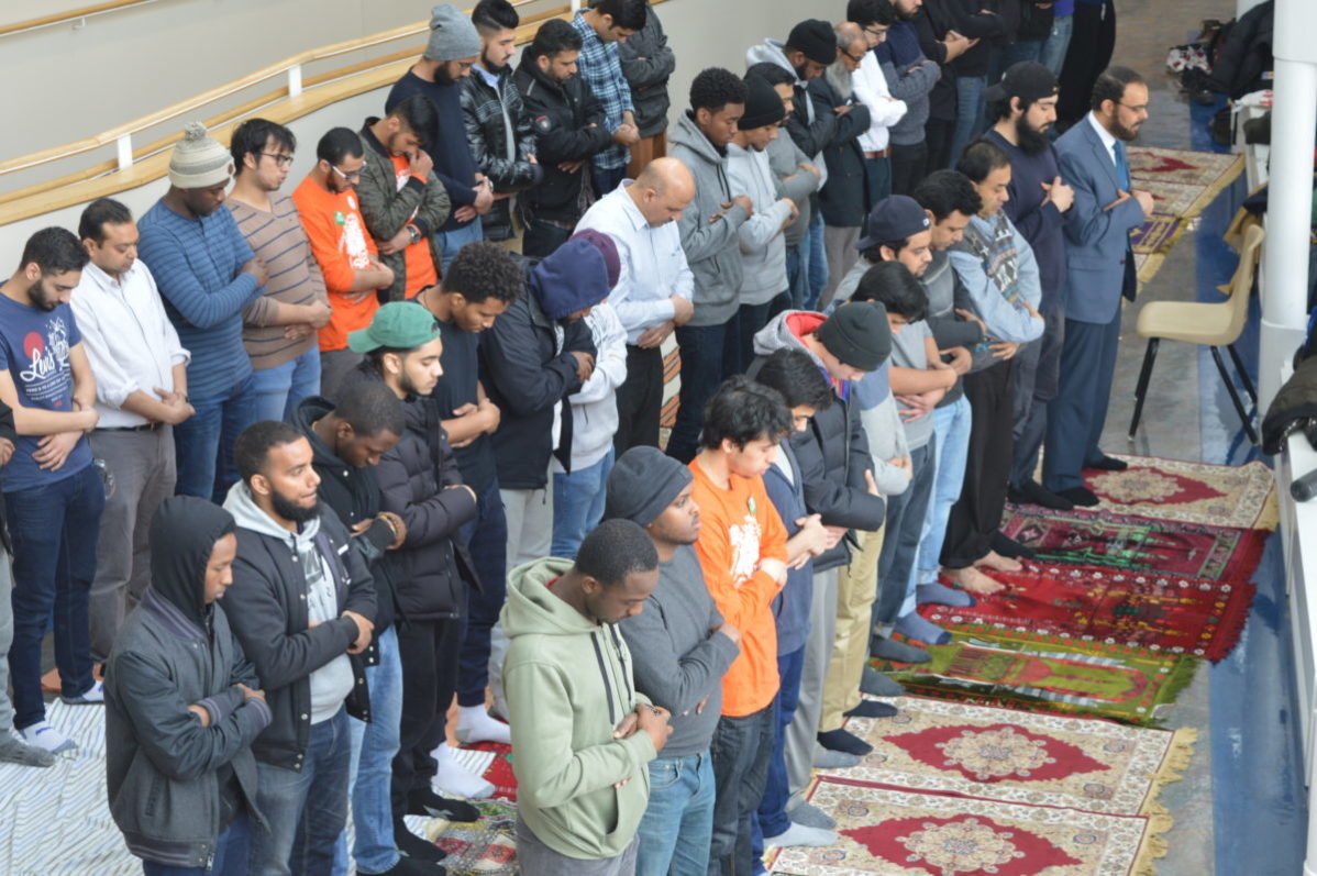 Students attend Jummah prayer held by Muslim Students Association as part of Islamic Awareness Week, on Friday March 24 at Casa Loma campus. Photo: Deshawna Dookie / The Dialog