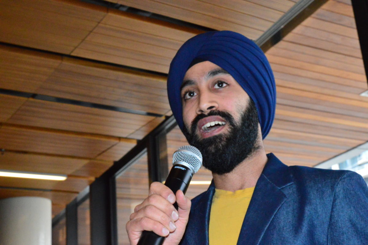 Harjit Singh Dua (V3: Values| Voices| Virtue) speaks at the Waterfront campus debate on March 30. Photo: Mick Sweetman / The Dialog