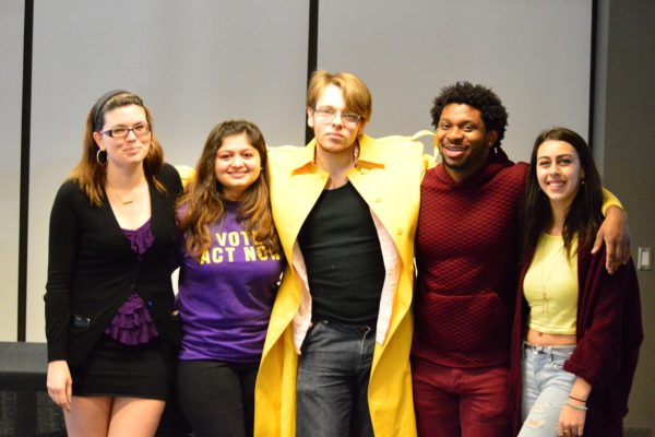 Executive candidates debate pay at St. James Act Now and V3 candidates pose for a picture at the end of the St. James debate. Photo by Steve Cornwell / The Dialog