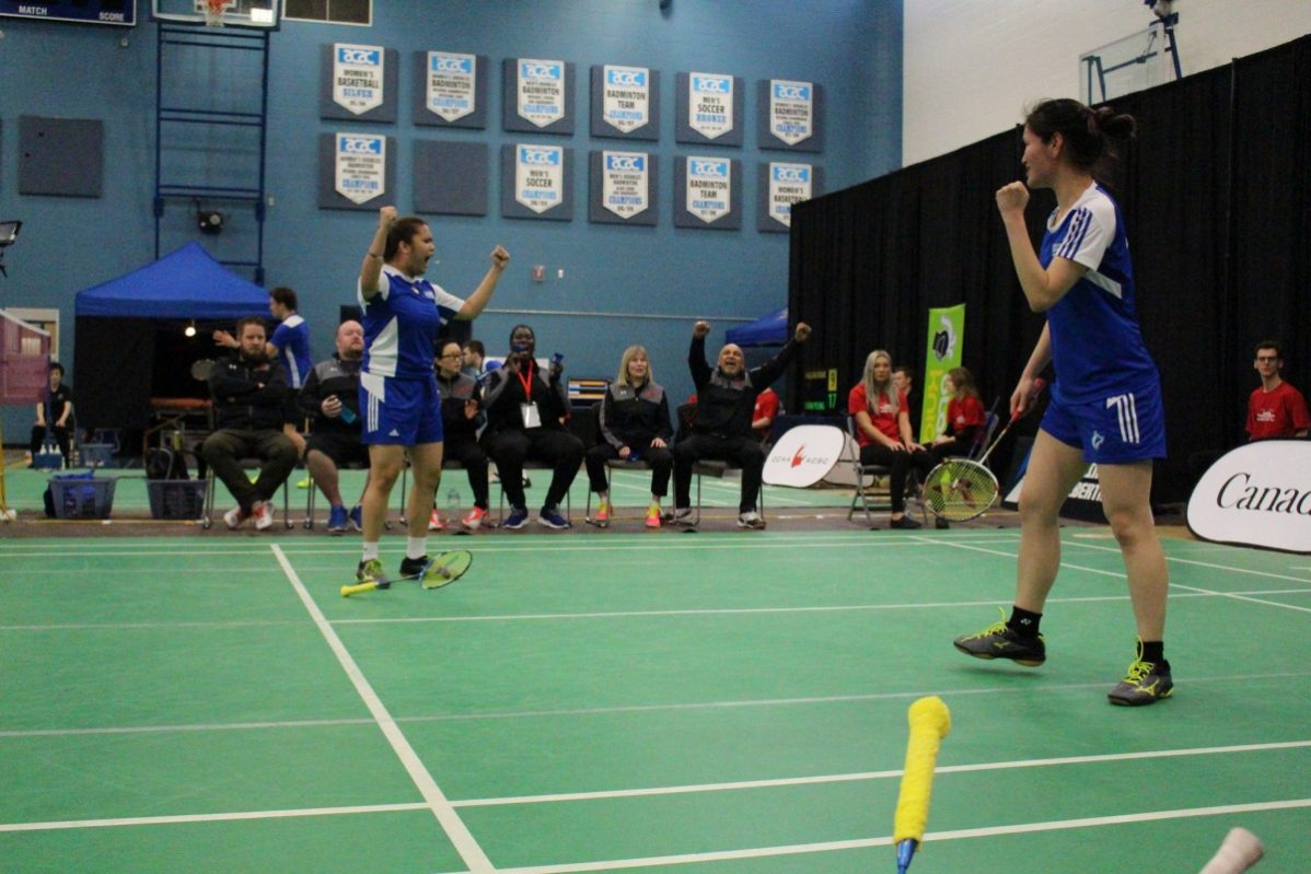 GBC's Yunji Kim and Angeline Alviar win the bronze medal in the women's doubles at the 2018 national badminton championships. Photo courtesy of the CCAA.