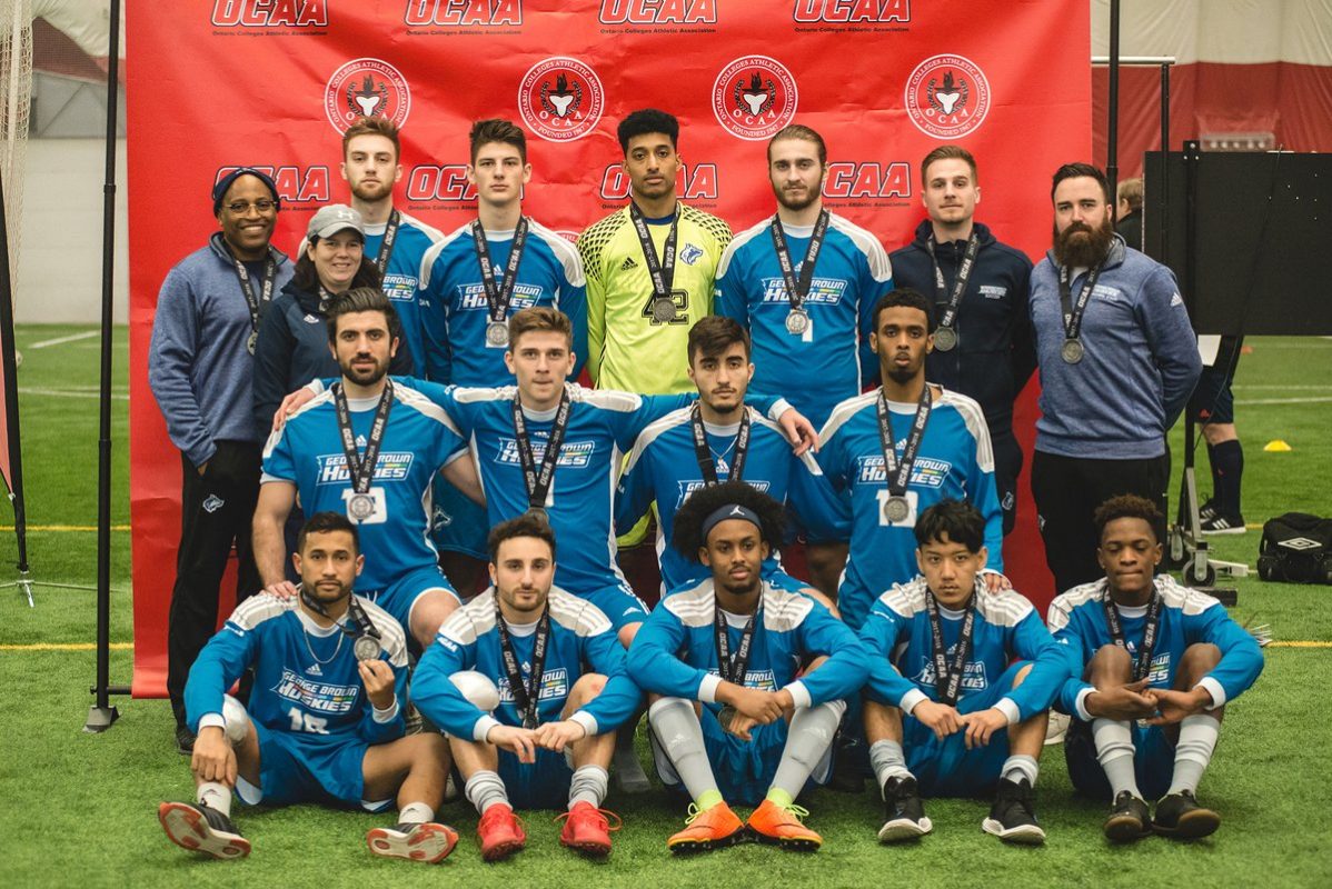 The George Brown College Men's indoor soccer team won a silver medal in the OCAA finals. Photo courtesy of George Brown College.