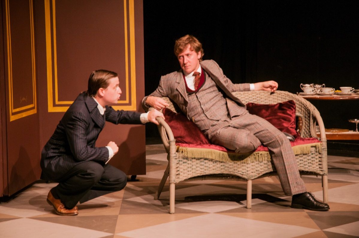 Sean Jacklin (Algernon) plays alongside Nicholas Koy (Jack) in The Importance of Being Earnest at the Alumnae Theatre. Photo by Bruce Peters