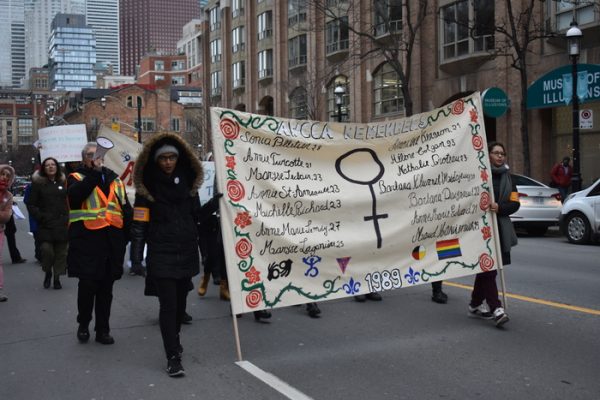 GBC students gather to march for women's rights in downtown, Toronto / Photo Nico deVeber, The Dialog