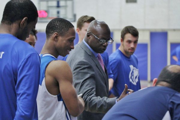 Creating a culture of winning First-year head coach Peter Sambu has led the team to first place in the East Division, leading into the second half of the season. Photo: Philip Iver / George Brown Athletics & Recreation