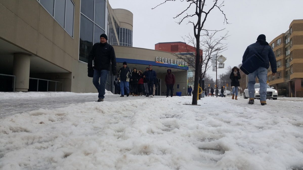 George Brown College is closing at noon today due to the ice storm. Photo: Mick Sweetman / The Dialog