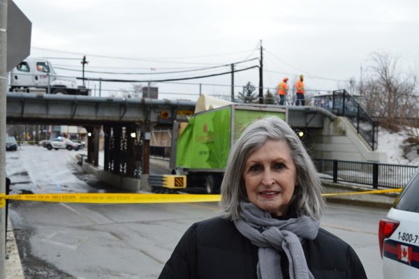 Truck puts yet another dent in Howland Ave. bridge Karlsson provided police with a six-page document she made recording each "bridge hit" that occurred since March 27, 2018 to March 14, 2019. Since last year there have been 35 bridge hitting incidents at this location according to her records. Photo: Timo Cheah / The Dialog.